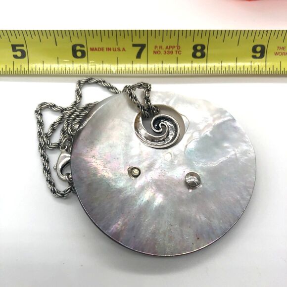 Handcrafted Mother-Of-Pearl Pendant with Matching Earrings Custom Unique - Picture 4 of 11